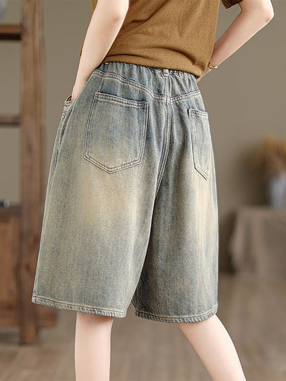 Summer Worn Denim Wide-leg Fifth Pants Cc037