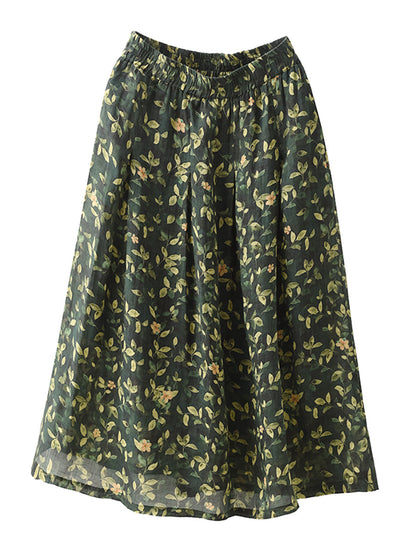 Artsy Summer Flower Ramie A-shape Skirt Co1025