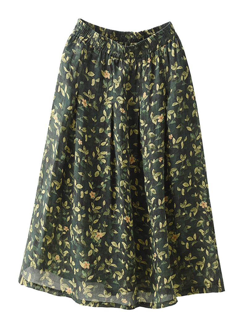 Artsy Summer Flower Ramie A-shape Skirt Co1025