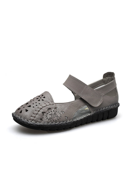 Summer Leather Cutout Low-heel Sandals Cv1008
