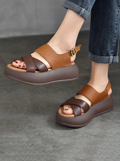 Summer Colorblock Leather Platform Sandal Ty1048