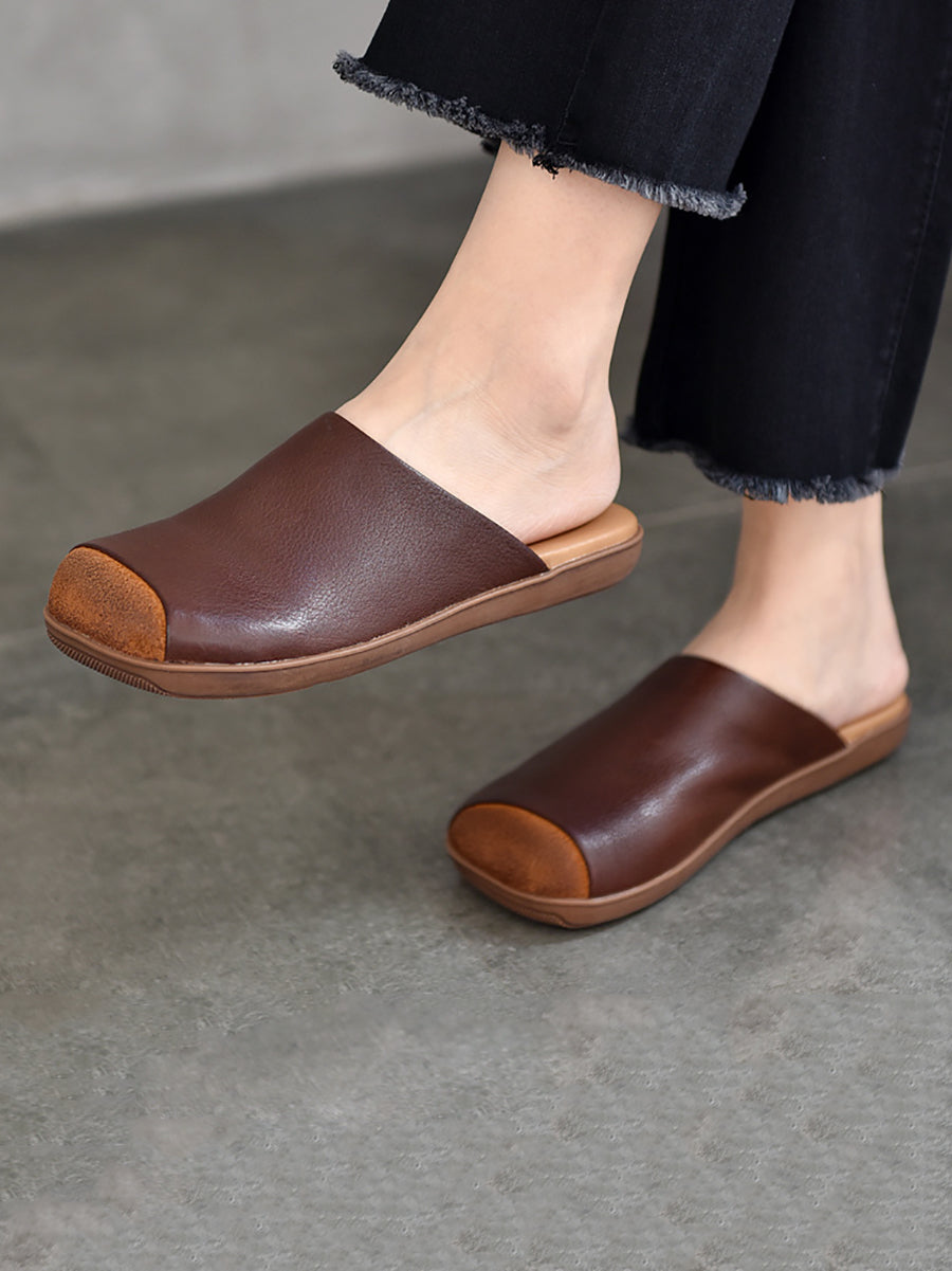 Summer Artsy Colorblock Leather Slippers Xx1011