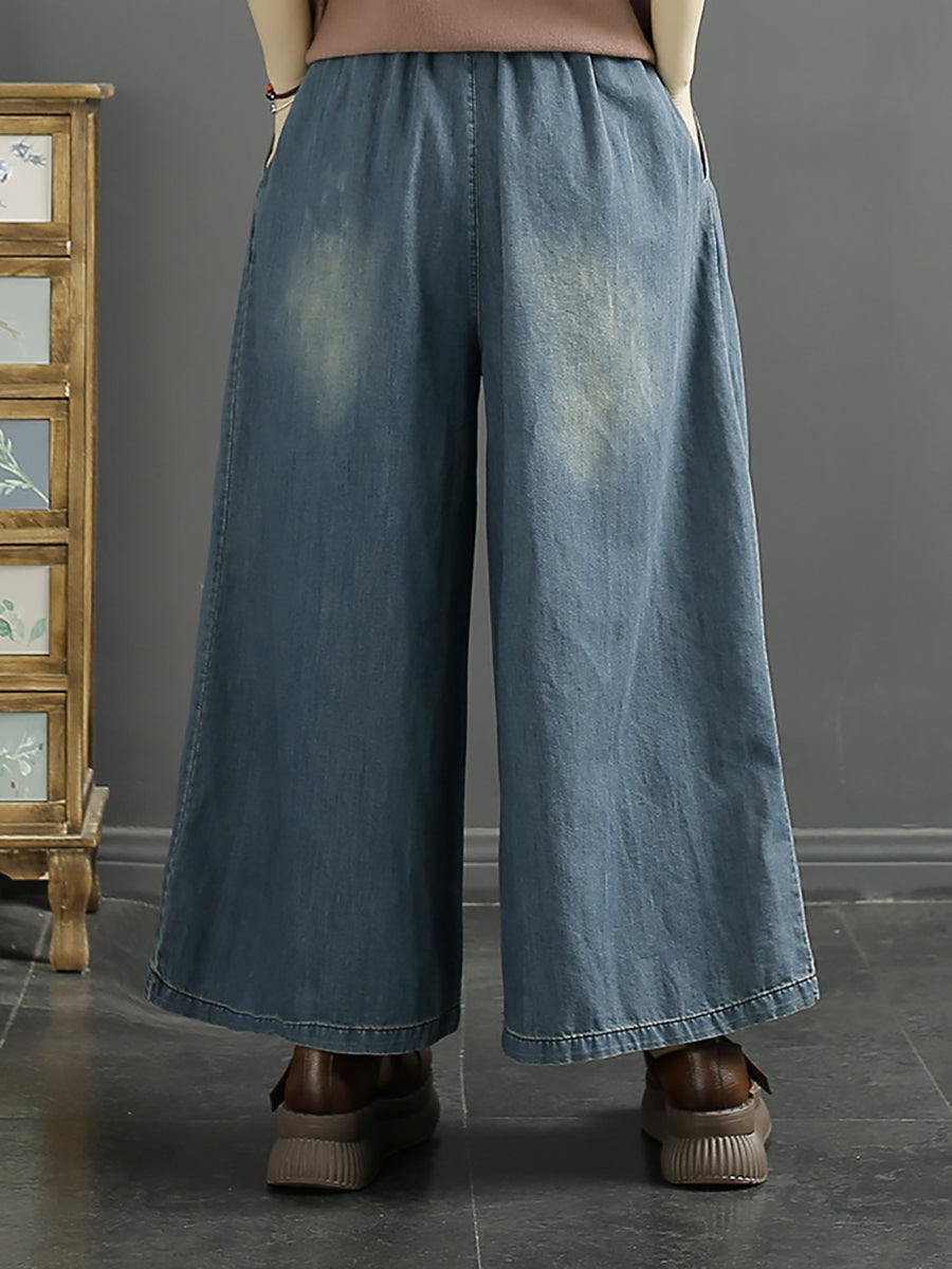 Phoenix Embroidery Wide-leg Denim Pants Kl1009