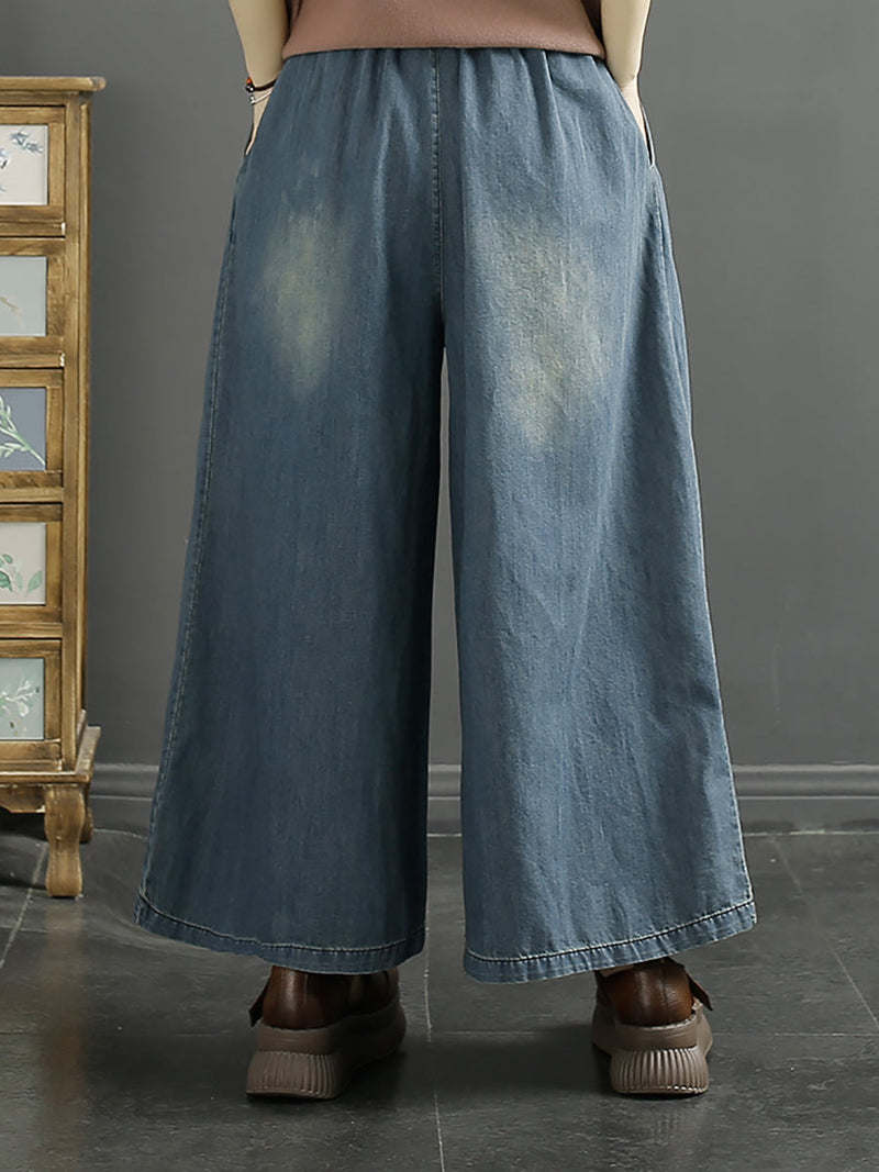 Phoenix Embroidery Wide-leg Denim Pants Kl1009