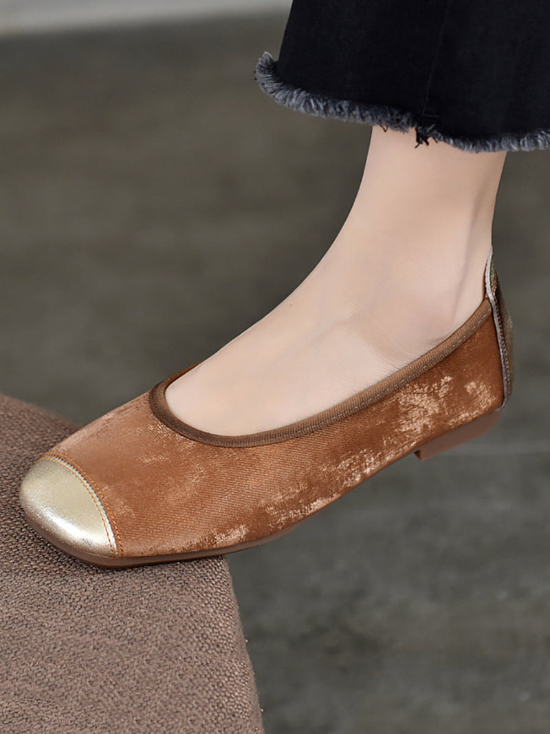 Summer Colorblock Cowhide Flat Shoes Kl1022