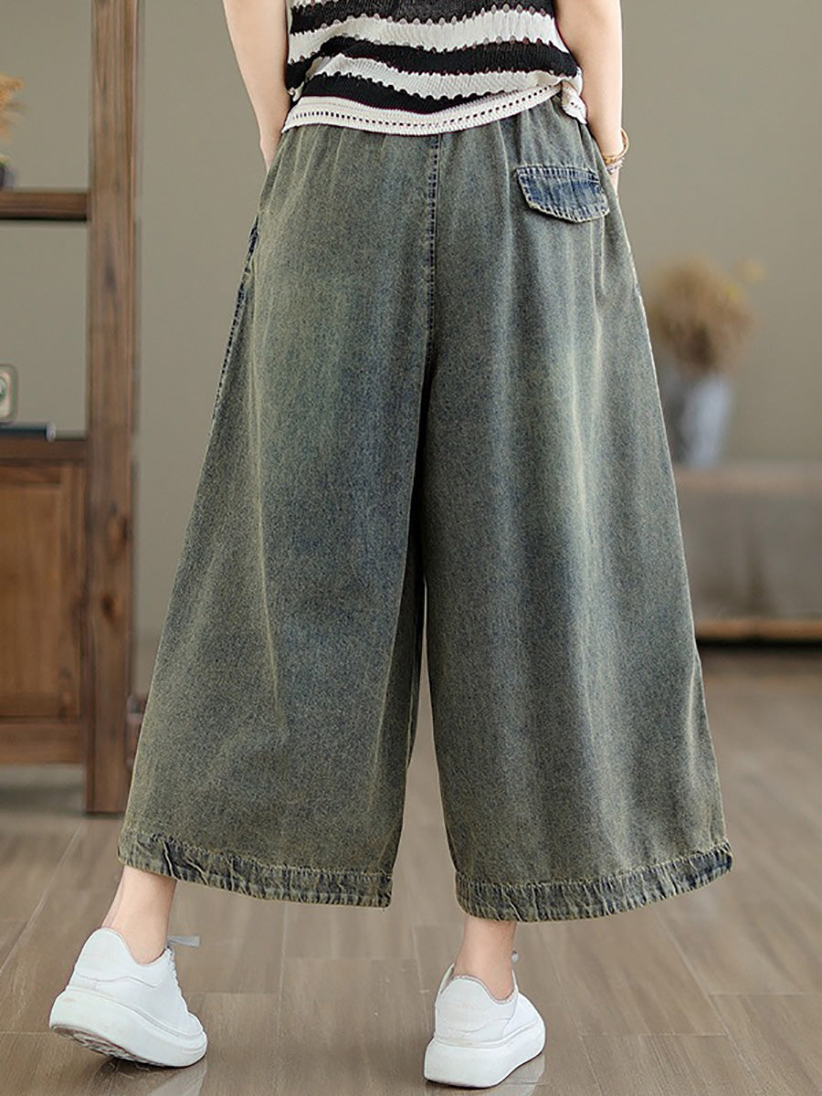 Summer Embroidery Wide-leg Denim Pants Cc010