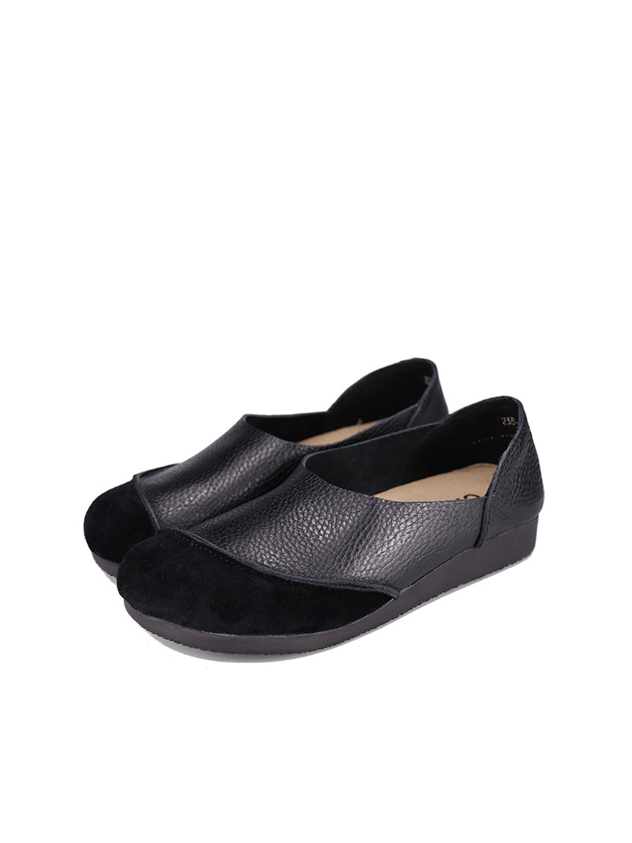 Summer Genuine Leather Spliced Flat Shoes At1043
