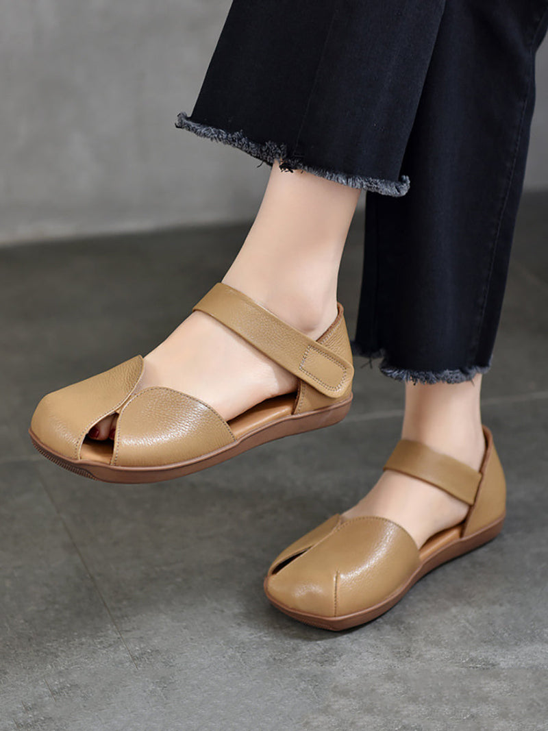 Summer Leather Soft Spliced Flat Sandals Zz1025