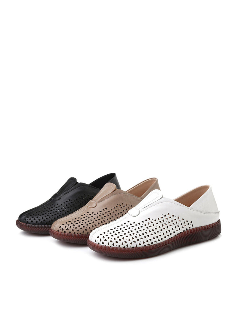 Summer Leather Cutout Flat Shoes Hh048