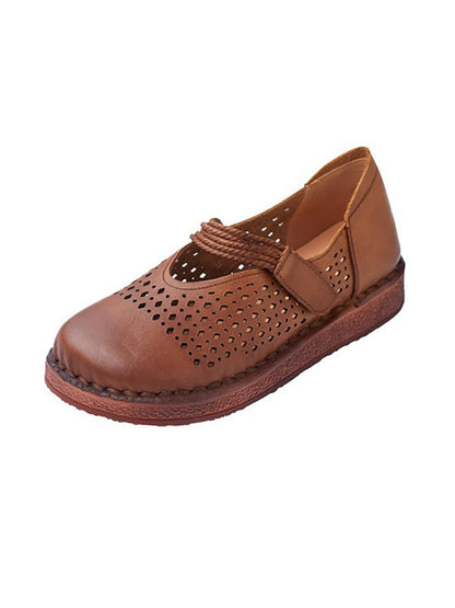 Summer Leather Cutout Flat Shoes Ui1016