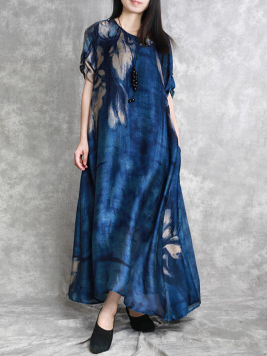 Summer Flower Print Loose Maxi Dress Hh028