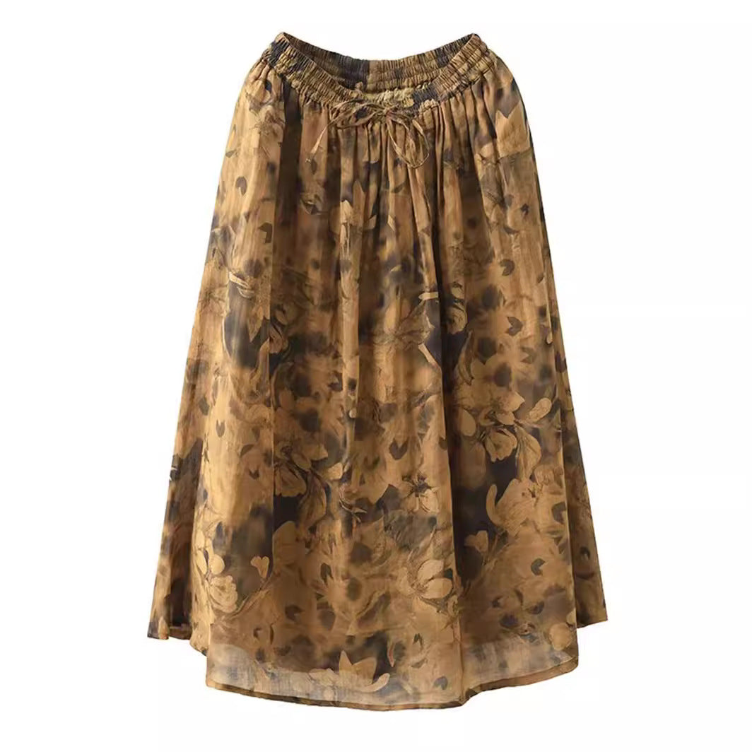 Summer Flower Ramie Loose Skirt Qw1006