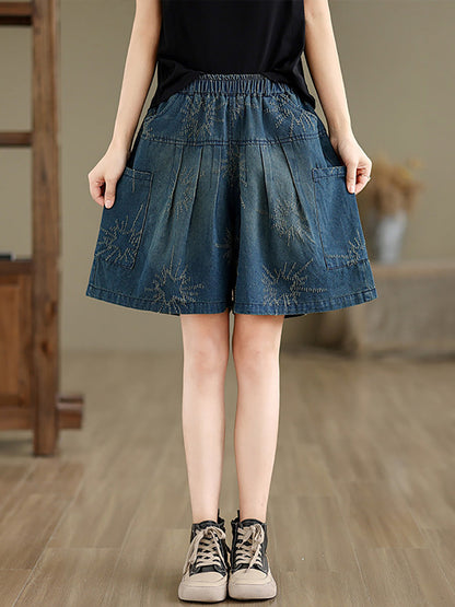 Summer Retro Star Jacquard Denim Fifth Pants Cc012