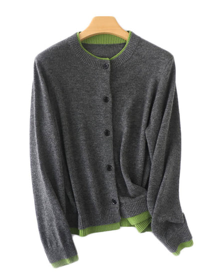 Autumn Colorblock Knit 100%wool O-neck Sweater Qm006