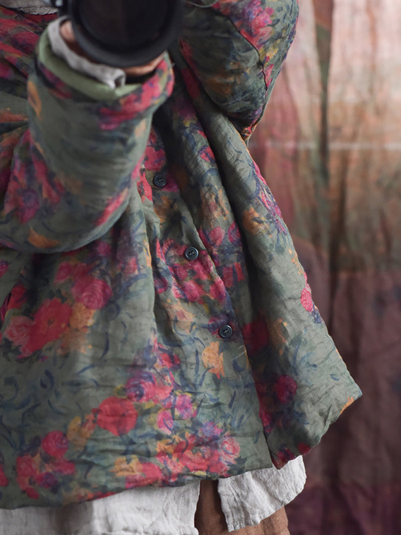 Winter Flower Ramie Padded Coat Ax1018