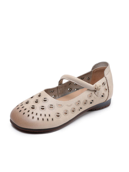 Genuine Shoes Summer Hollow Out Heel Low Leather
