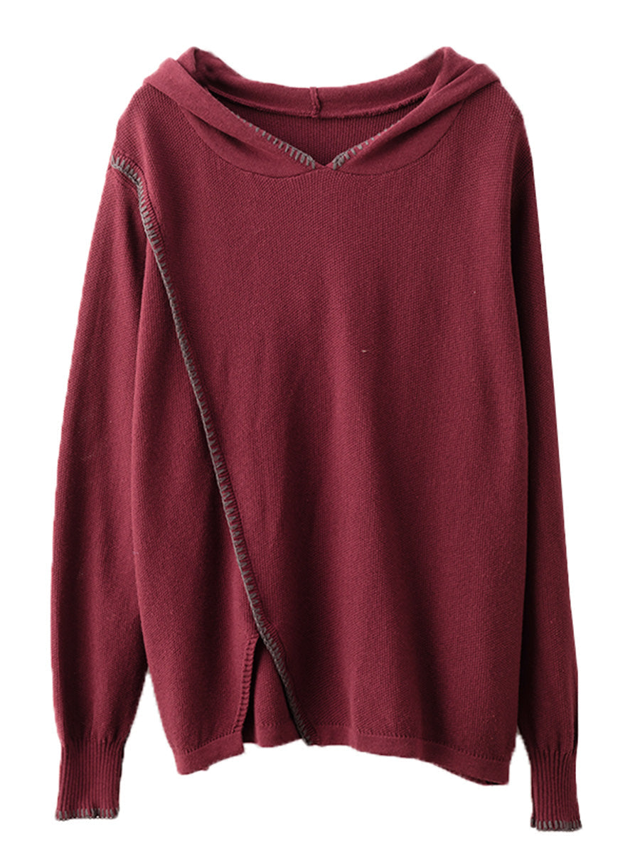Autumn Split Hem Knit Hooded Blouse Ai1066