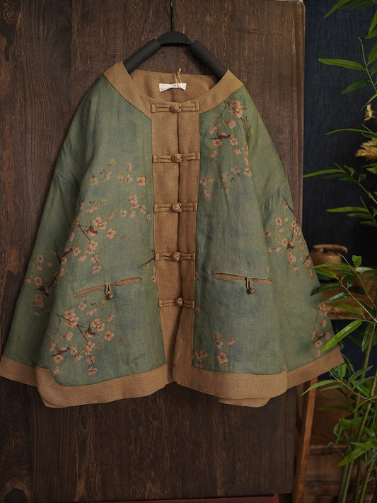 Autumn Colorblock Flower Linen Short Coat Ah1045