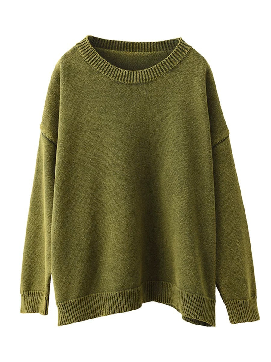 Autumn O-neck Pure Color Knit Sweater Ak1028