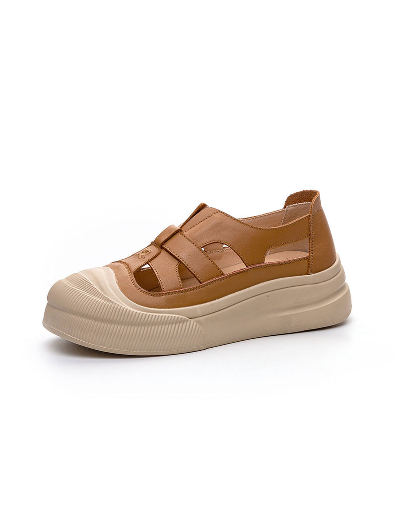 Summer Leather Spliced Cutout Shoes Ui1020