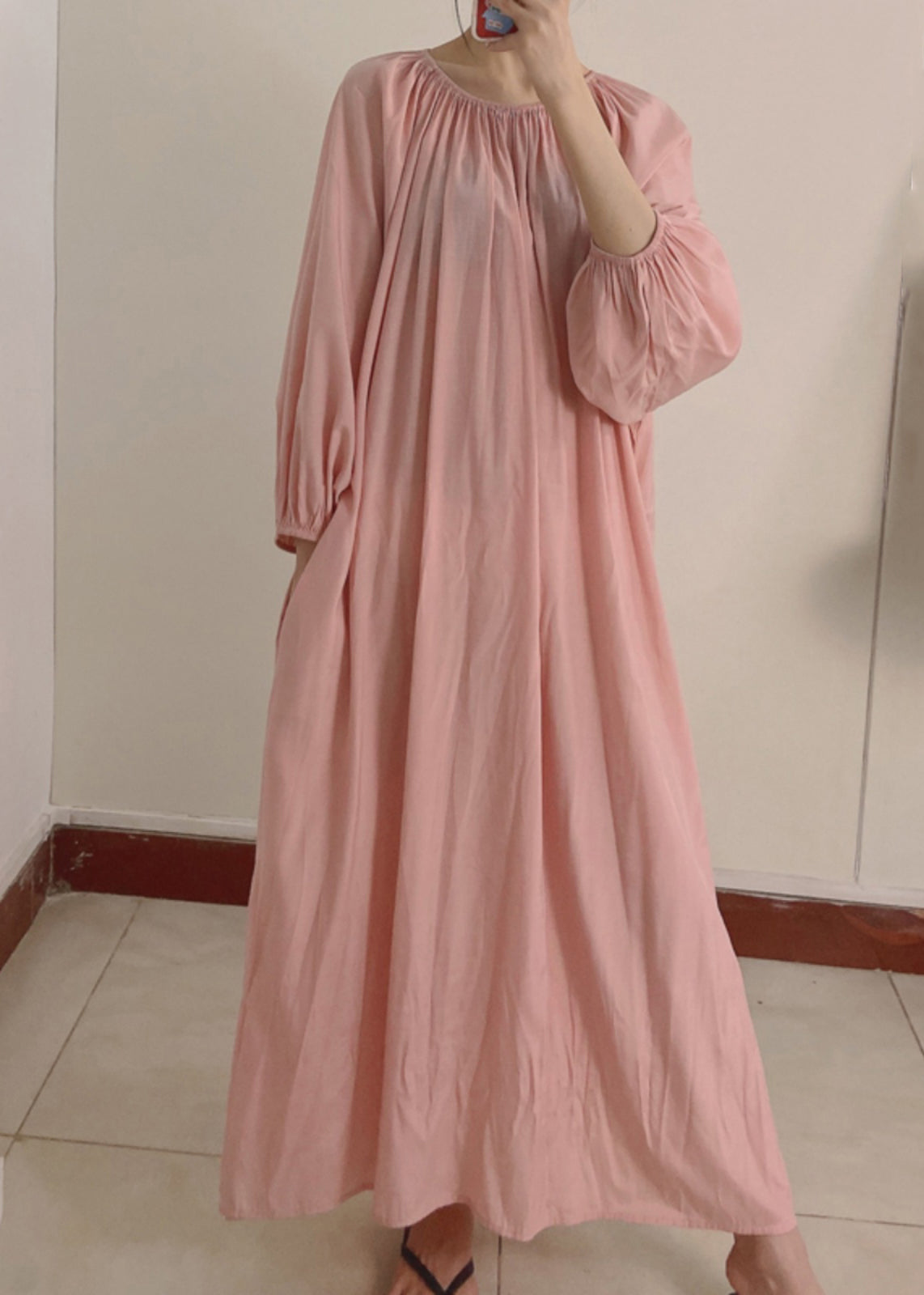 Pink Wrinkled Pockets Maxi Dress Long Sleeve Tt1044