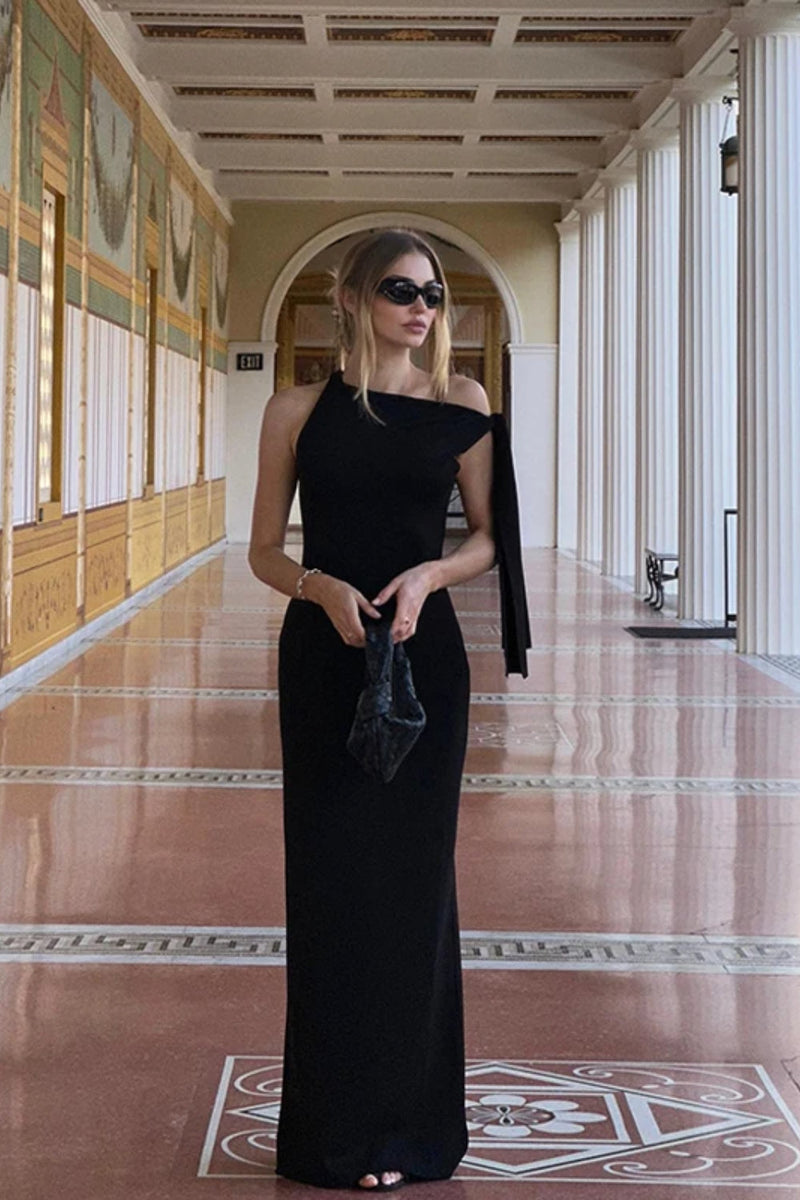 Jersey O-neck Fitted Club Maxi Dress