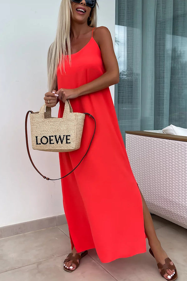 Color Resort Style Spaghetti Strap Backless Maxi Dress