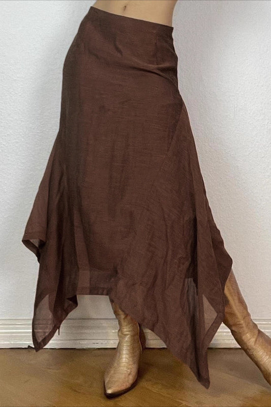 Color Irregular Hem Maxi Skirt