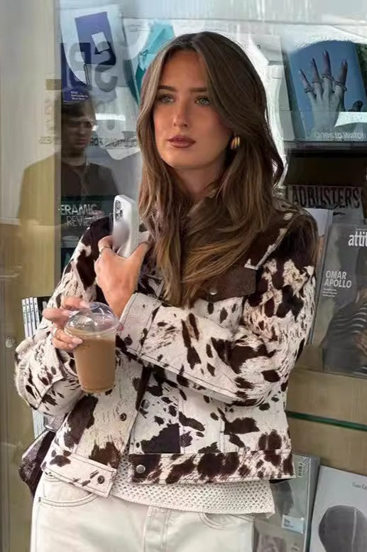 Printed Shirt Collar Coat