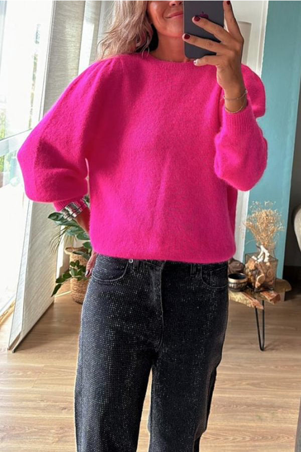 Bright Winter Day Knit Color Wide Neck Relaxed Sweater