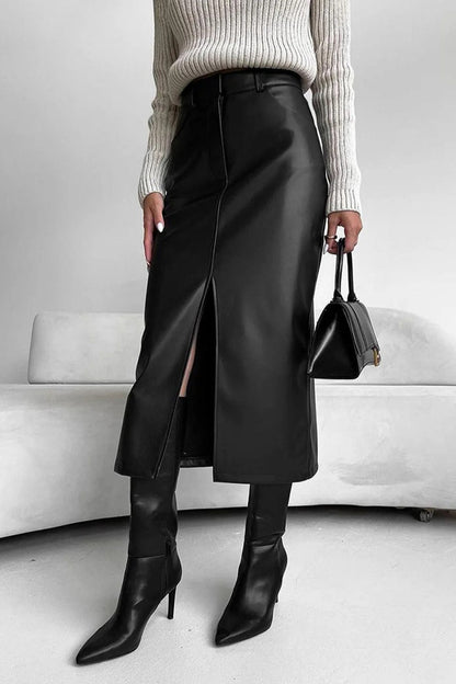 Leather High Waist Split Skirt