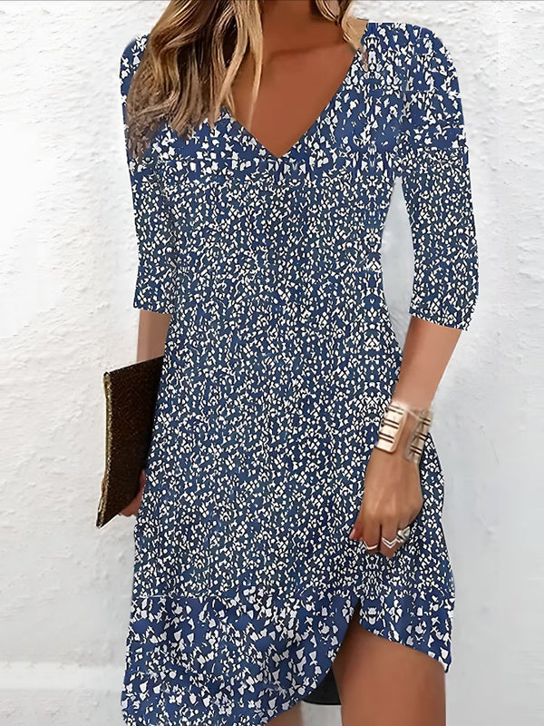 A-line Loose Printed V-neck Mini Dresses