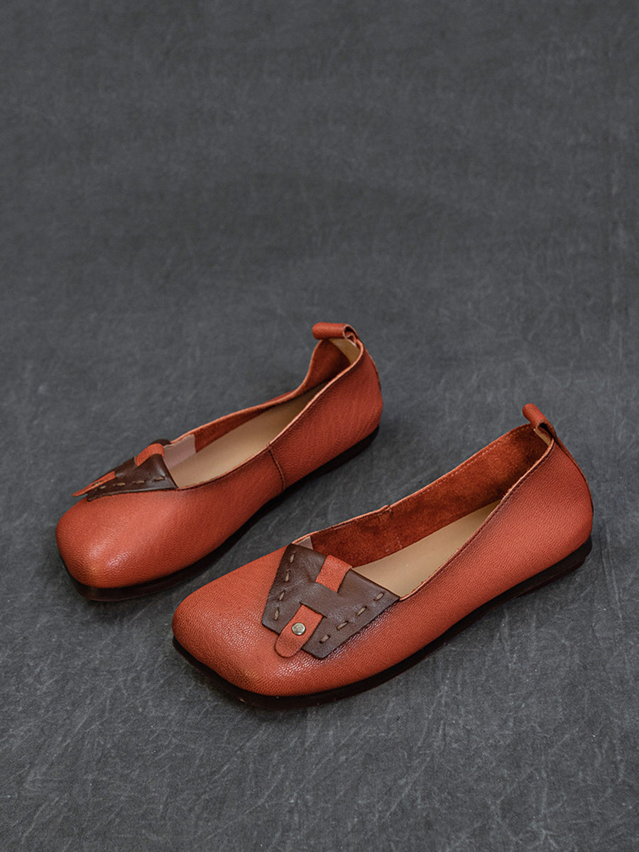 Summer Colorblock Leahter Soft Flat Shoes Kl1025