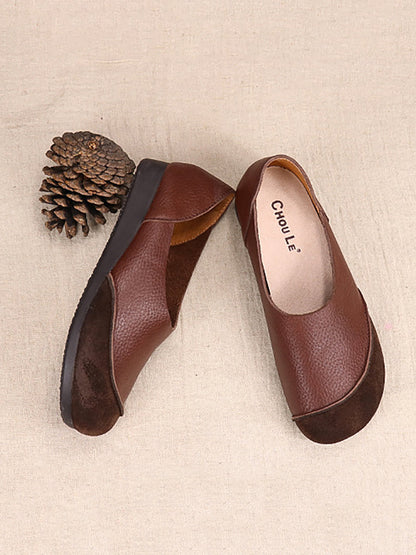 Summer Genuine Leather Spliced Flat Shoes At1043