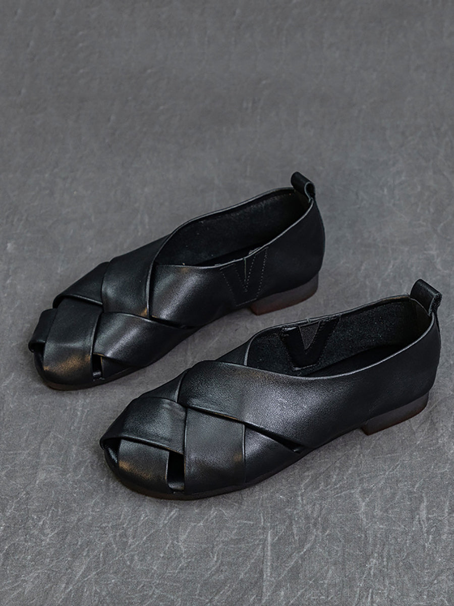 Summer Soft Leather Spliced Low-heel Shoes Cv1035