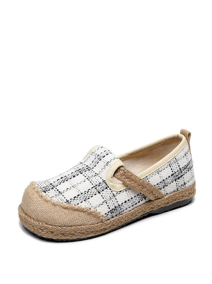 Artsy Summer Plaid Linen Spliced Flat Shoes Rr007