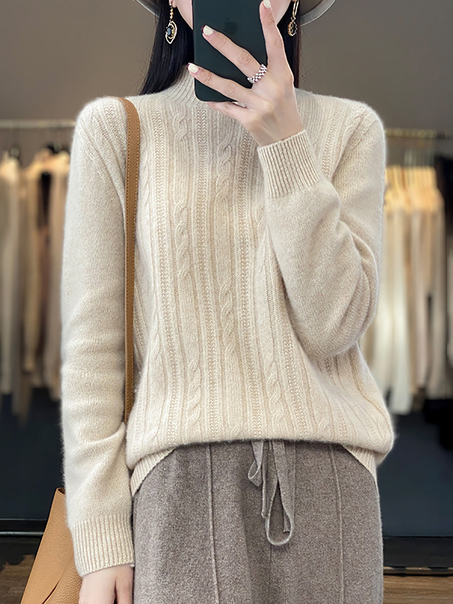 Autumn Cable Knit 100%wool Half Turtleneck Sweater Qn027