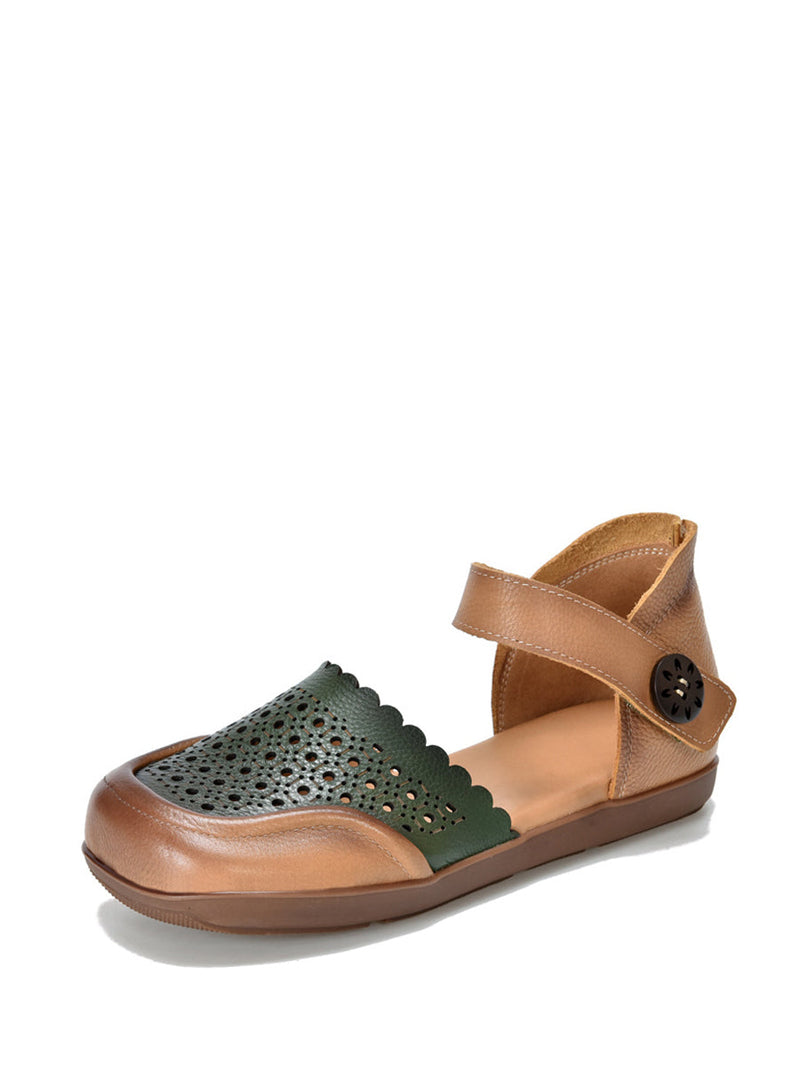 Summer Colorblock Leather Flat Shoes Aa1050