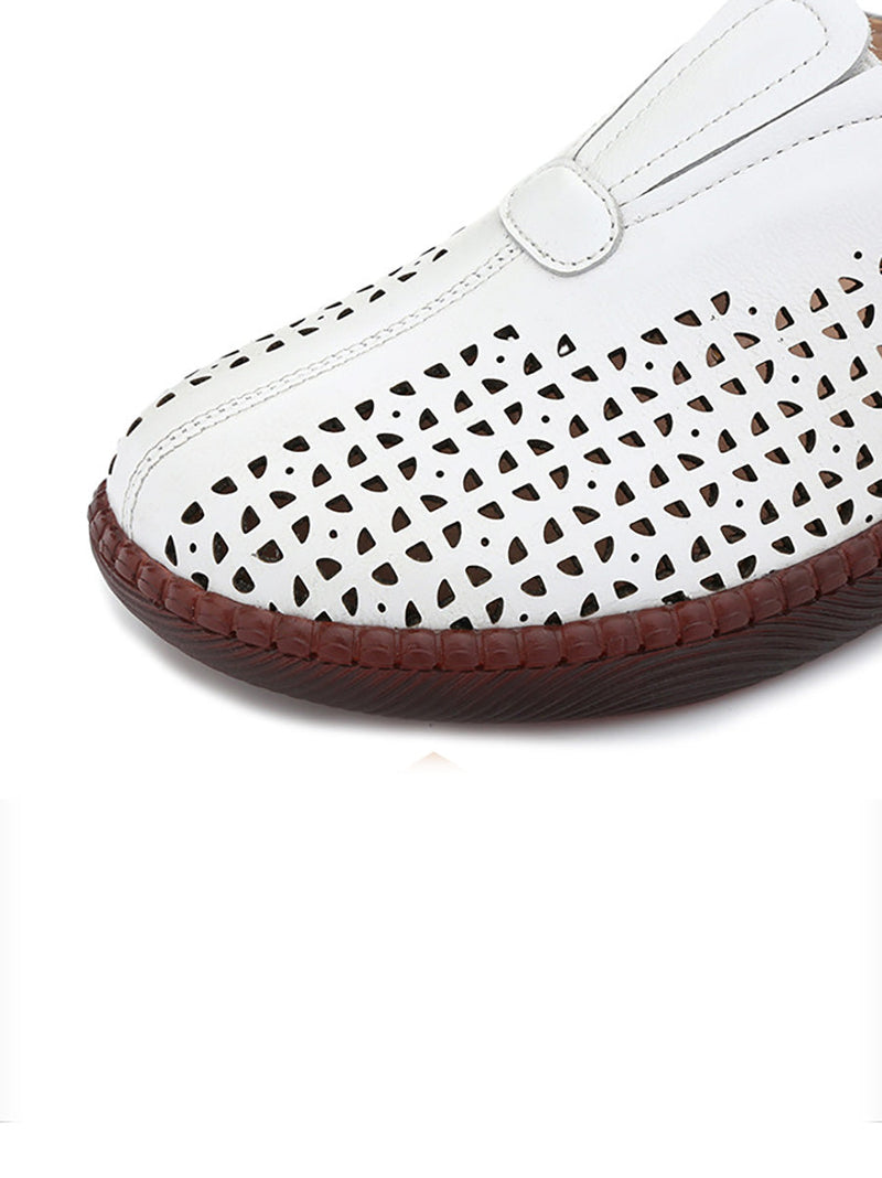 Summer Leather Cutout Flat Shoes Hh048