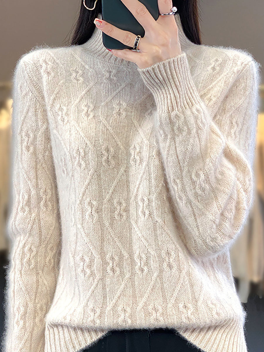 Autumn Half Turtleneck Wool Twist Knit Sweater Av1052
