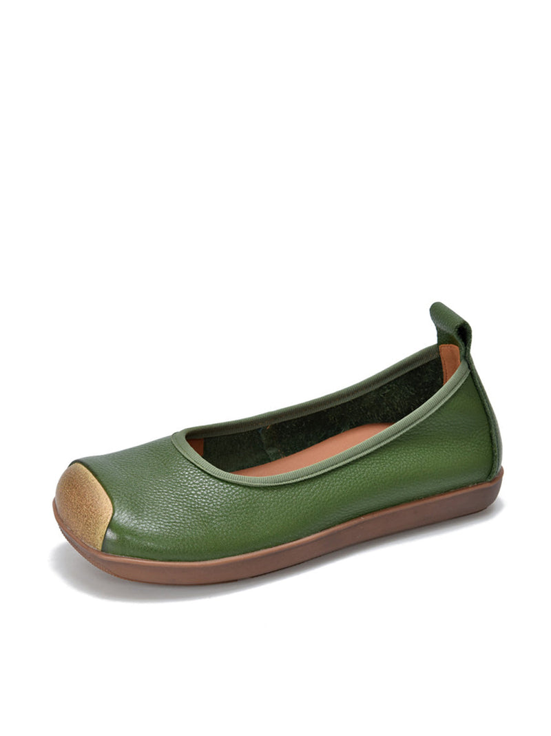 Summer Soft Leather Colorblock Flat Shoes Rr1021