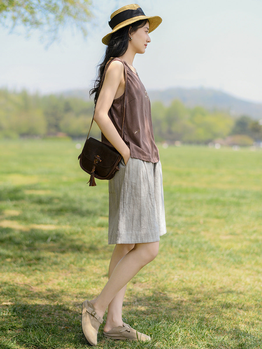 Summer Retro Cotton Ramie Shorts Ii1026