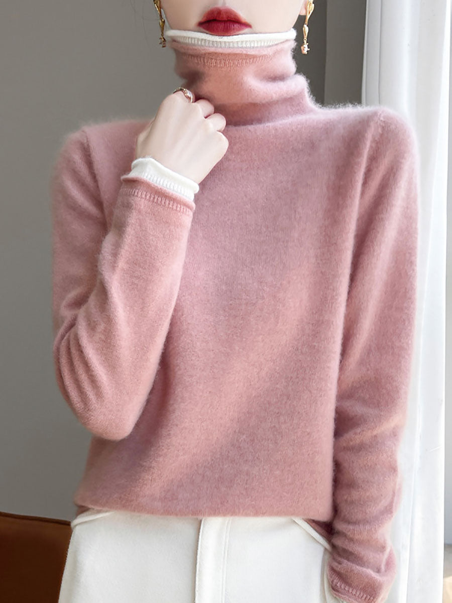 Autumn Turtleneck Colorblock Wool Sweater Ba1010