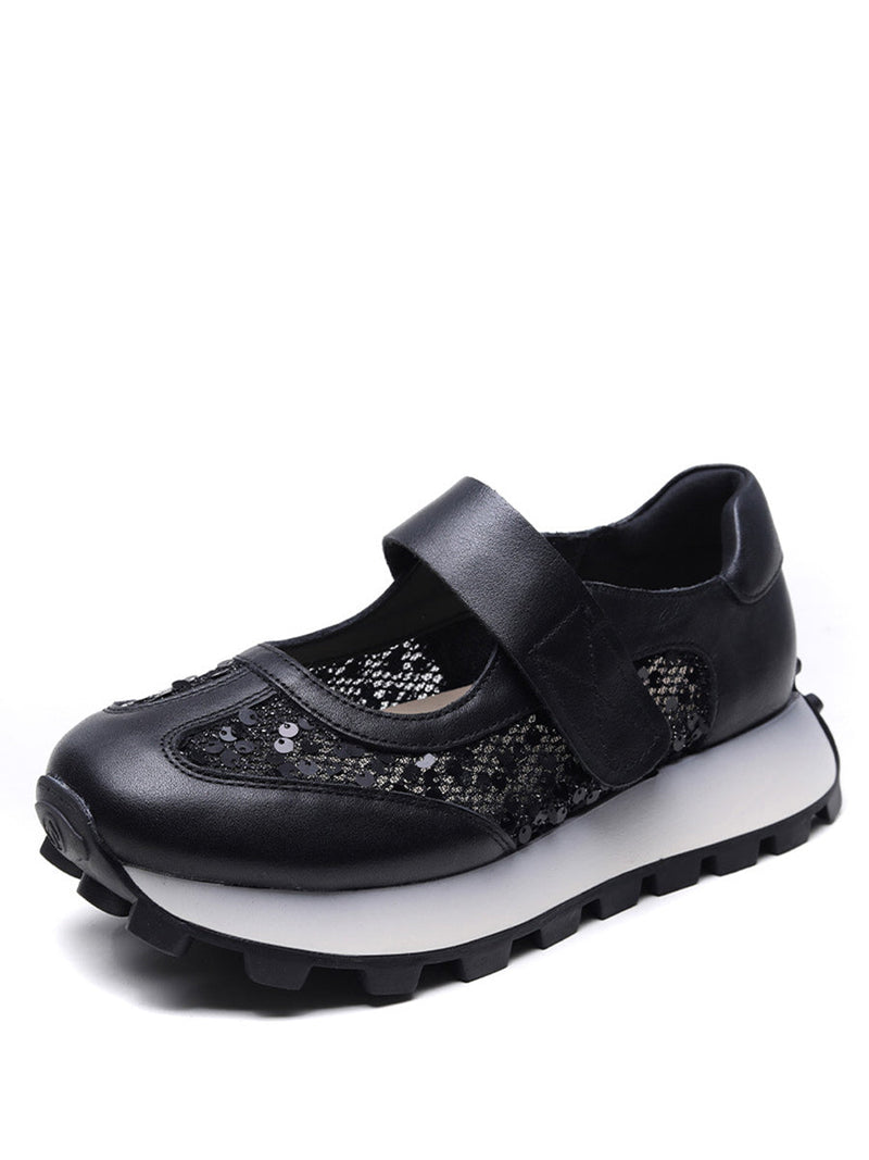 Summer Leather Mesh Spliced Platform Shoes Ui1028