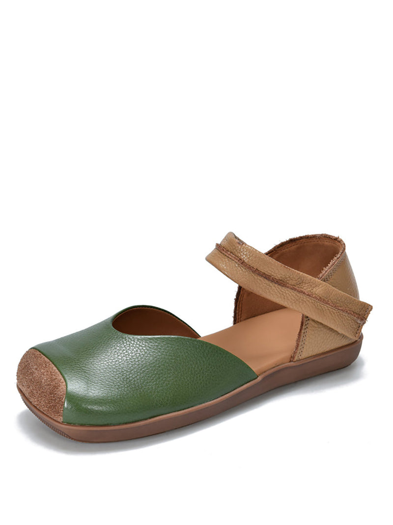 Summer Leather Colorblock Flat Shoes Qw1039