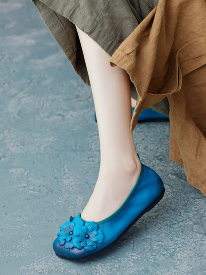 Artsy Summer Leather Flower Spiced Flat Shoes Zz1041