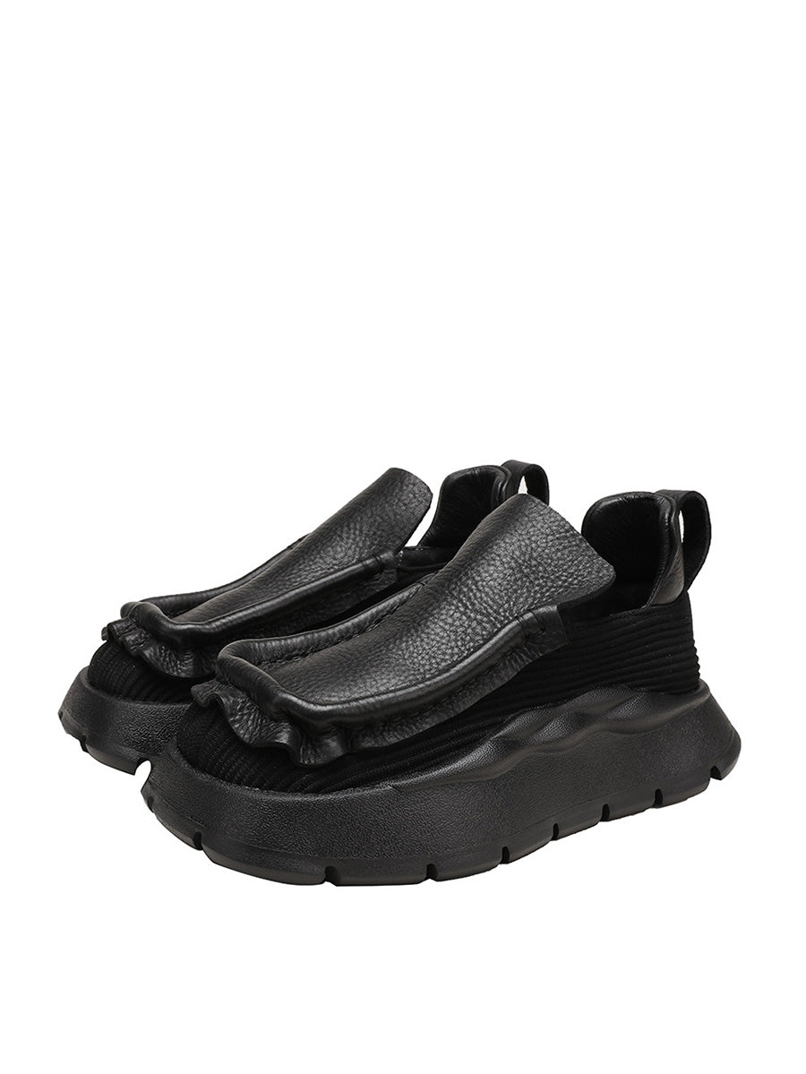 Retro Genuine Leather Spliced Platform Shoes Ah1077