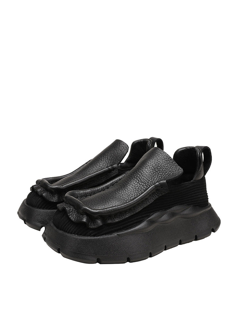 Retro Genuine Leather Spliced Platform Shoes Ah1077