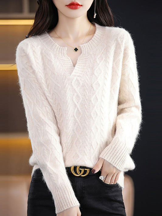 Autumn V-neck Wool Twist Knit Sweater Ax1030
