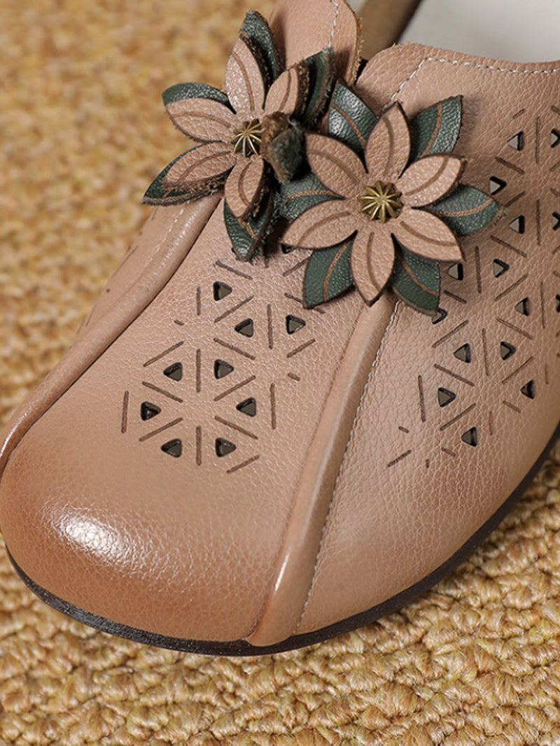 Leather Flower Cutout Flat Shoes Kl1034